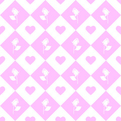 Roses seamless vector geometric monochromatic background - pattern for continuous replicate on pink background.