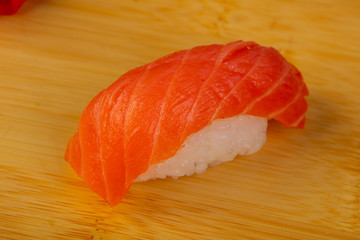 Delicious smoked salmon sushi