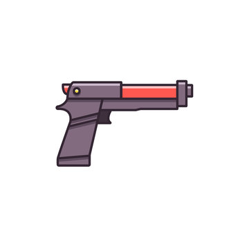 Gaming light gun controller - flat color line icon on isolated background. Toy handgun or pistol sign, symbol, pictogram in thin linear style. Weapon vector illustration.