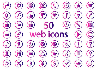 Set of round web icons. Purple gradient. Vector illustration