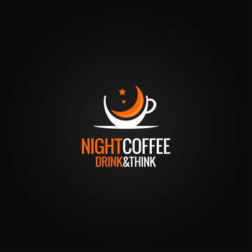 Coffee cup logo concept. Night cafe design on black background