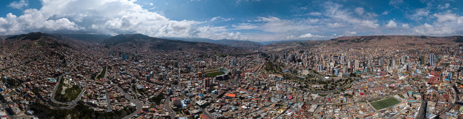 Aerial panorama of the city of La Paz during sunny day. Bolivia