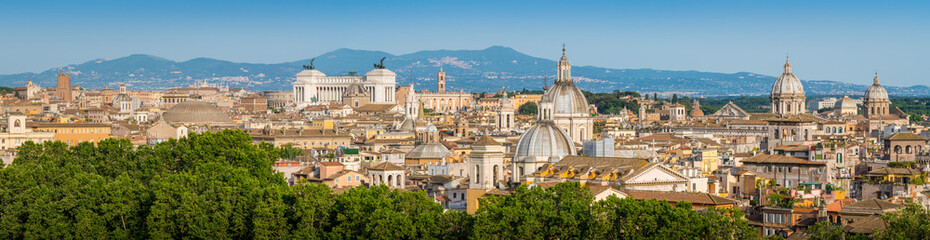 Rome skyline as seen from Castel Sant'Angelo, with the dome of Saint Agnese Church, the...