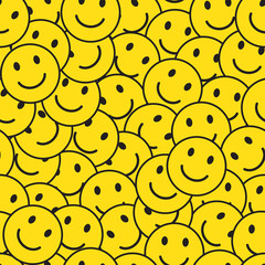 Seamless pattern with yellow smiling smileys. Vector illustration