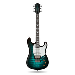 Naklejka premium Electric playing jazz and rock guitar. Realistic vector illustration isolated on white background