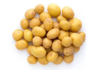 Young potato isolated on white background. Harvest new. Flat lay, top view