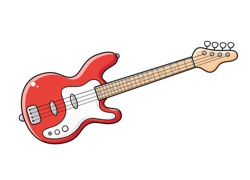 Red electric bass guitar isolated.