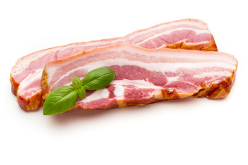 Pieces of raw pork lard isolated on white background.