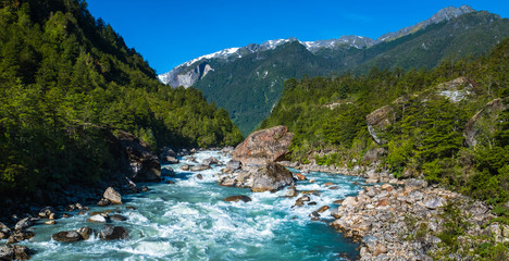 Rapid river with in Patagonian mountains, Chile