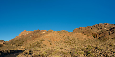 Beautiful panoramic view of the mountain range on the way to Pico del Teide, Tenerife Island, Canary