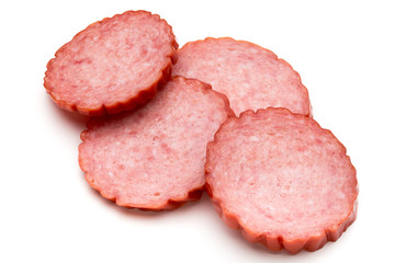 Slices of salami. Isolated on a white background.
