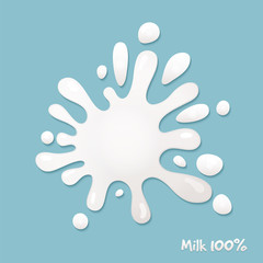 Isolated splash of realistic milk. Milk cartoon stain for package design.