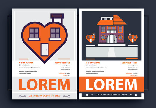 Event Poster Layout Set with Heart House Illustrations
