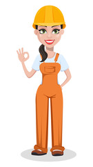 Beautiful female builder in uniform