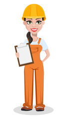 Beautiful female builder in uniform