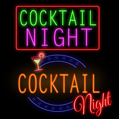 Fototapeta na wymiar Cocktail night glowing neon sign