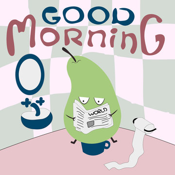Vector Morning Paper pear holding newspaper reading the world news