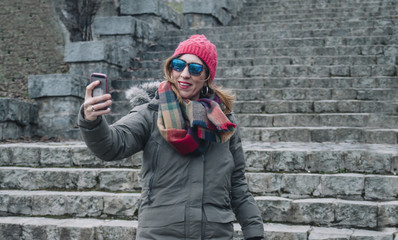 attractive woman doing a selfie