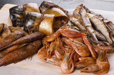 smoked seafood fish and shrimp