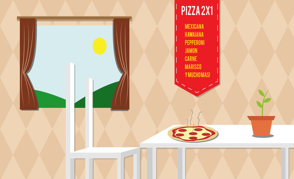 Pizza restaurant landscape vector