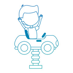 little boy in cart toy with spring vector illustration design