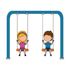 kids playing in swing park playground hanging vector illustration design