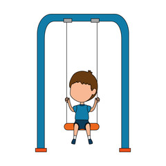 boy playing in swing park playground hanging vector illustration design