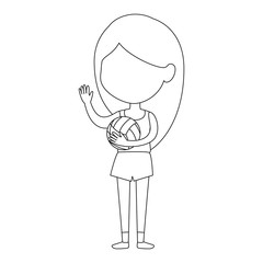 little girl playing volleyball character vector illustration design
