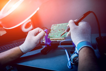 Repair of electronic devices, soldering and circuit board