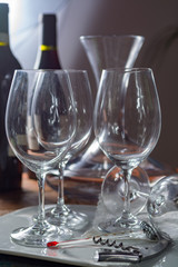 Professional red wine tasting event with high quality wine glasses and wine accessories