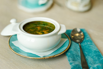 soup with spinach, delicious dinner