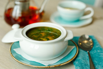soup with spinach, delicious dinner