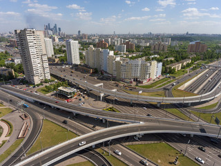 Fototapeta na wymiar Large traffic intersection (crossroad), Aerial