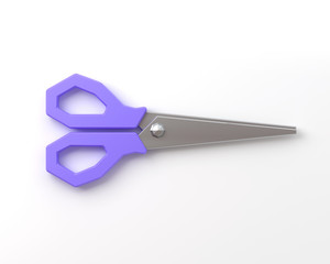 top view of a pair of red colored plastic open scissors 3d render
