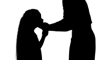 Silhouette Mother and daughter wearing surgical masks to protect from an epidemic track matte