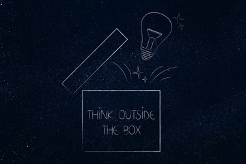 open box with lightbulb popping out think outside the box