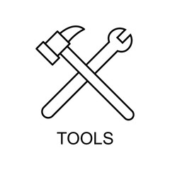 tools sign outline icon. Element of data protection icon with name for mobile concept and web apps. Thin line tools sign icon can be used for web and mobile