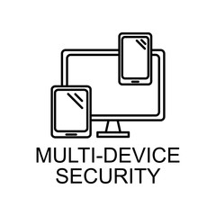 multi device security outline icon. Element of data protection icon with name for mobile concept and web apps. Thin line multi device security icon can be used for web and mobile