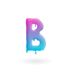 Letter B logo. Colored paint character with drips. Dripping liquid symbol. Isolated art concept vector.