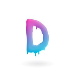 Fototapeta premium Letter D logo. Colored paint character with drips. Dripping liquid symbol. Isolated art concept vector.