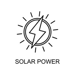 solar power outline icon. Element of enviroment protection icon with name for mobile concept and web apps. Thin line solar power icon can be used for web and mobile