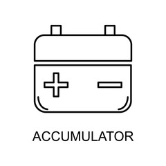 accumulator outline icon. Element of enviroment protection icon with name for mobile concept and web apps. Thin line accumulator icon can be used for web and mobile