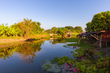 Beautiful scene of canal in rural Southeast Asia, Thailand