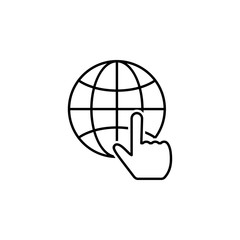 finger on the globe outline icon. Element of logistic icon for mobile concept and web apps. Thin line finger on the globe outline icon can be used for web and mobile