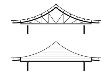 Roof for entrance in asian style isolated on white background, vector illustration