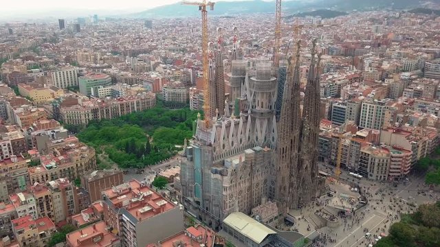 Aerial view of Barcelona city at Sagrada Familia neighbourhood in Barcelona, Spain.
