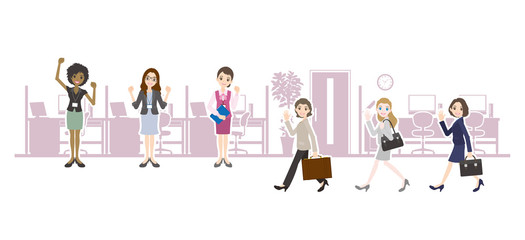 働く人々と背景のイラスト