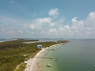 beach aerial drone above view white sand boats sea water island
