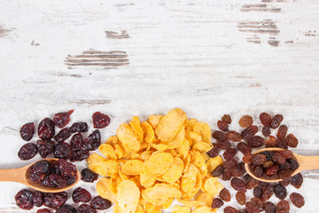 Ingredients as source carbohydrates, vitamins and dietary fiber, healthy and nutritious eating concept, copy space for text