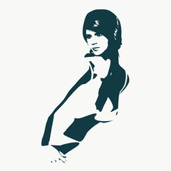 Young woman posing silhouette. Female torso sketch